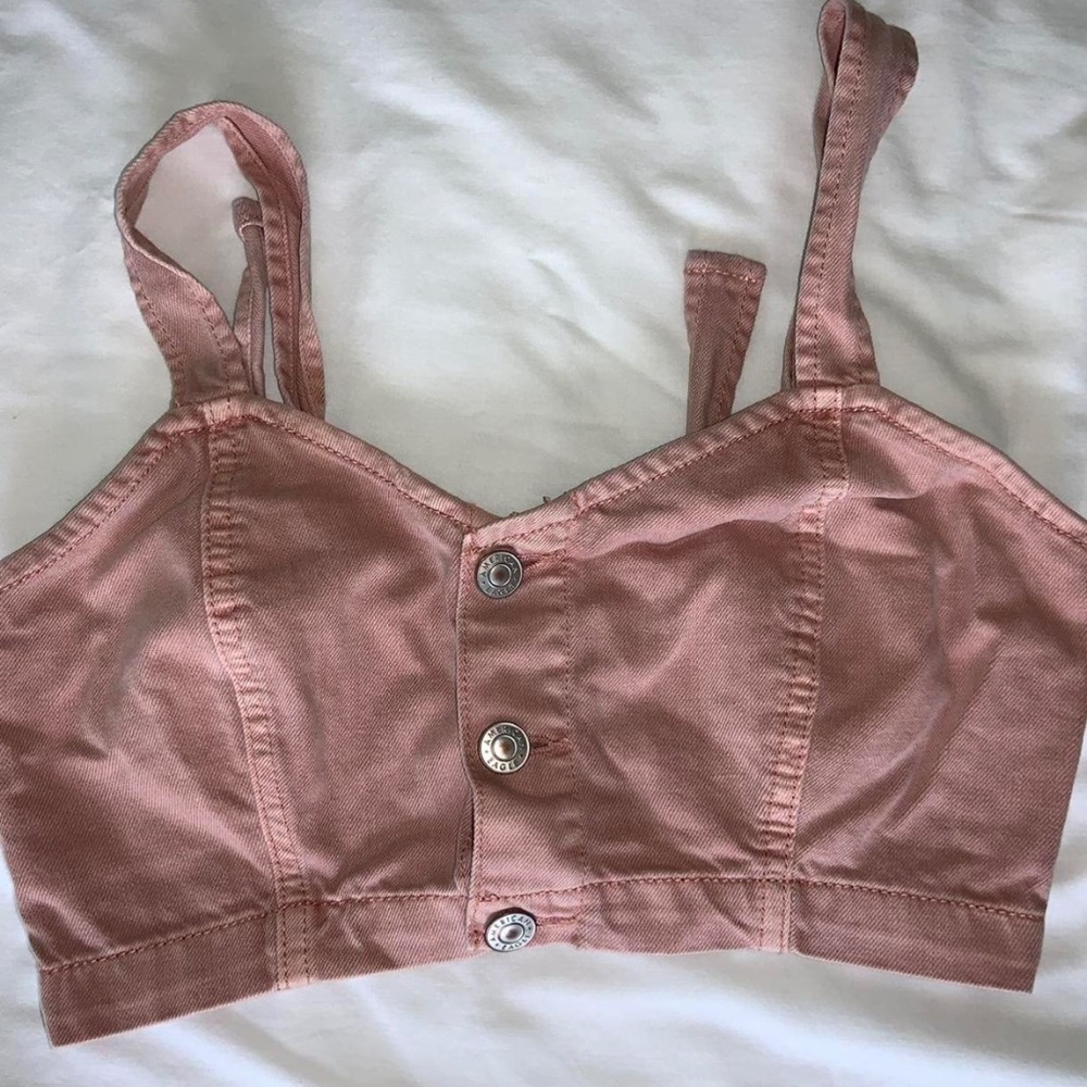 American Eagle Pink Buttoned Down Denim Cropped T… - image 2